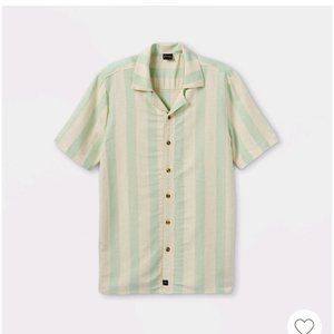 Short Sleeve Button Down Shirt - art class - cream and green stripe.